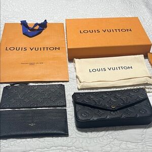 Louis Vuitton Black Embossed Wallet and Clutch Set
